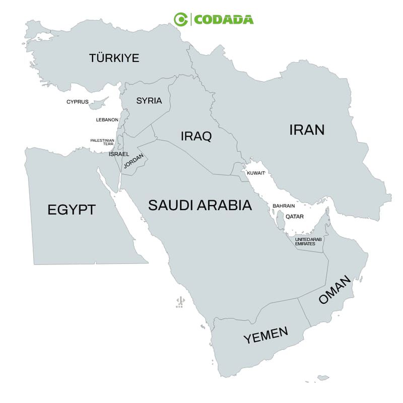 Map highlighting the Middle East | CODADA